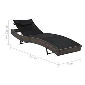 Chaise longue en polyrotin marron et noir avec structure en acier et tissu Textilene, chaise longue d'extérieur durable - Product Image 6