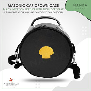 Masonic Crown Cap Case ST Thomas Of Acon Black Leather, Embroidered Emblem (Gold) - Product Image 5