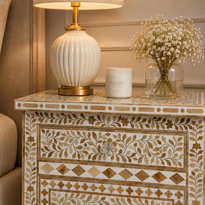 Flower Design Bone Inlay Nightstand <b>Side</b> Table Handmade <b>Drawer</b> Chest Modern Bedroom Furniture - Product Image 4