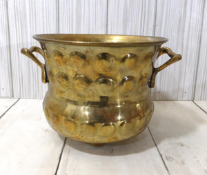 Rustic Brass Tabletop <b>Vase</b> With Hammered Texture Round Shape Handmade For Floral Display convex dot pattern metal pot - Product Image 3