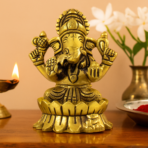 Gold Plated Brass Ganesh Statue Ganesha Figurine Polished <b>Elephant</b> Idol for Home Office Desk <b>Decor</b> - Product Image 3
