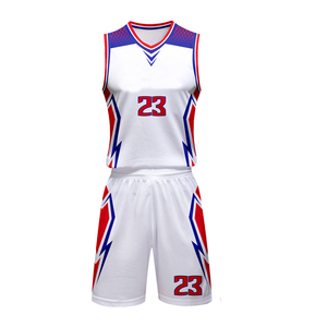 Ensemble d'uniformes de basketball unisexe blanc, rouge et bleu, sublimé, col en V, sans manches, respirant, en polyester, pour adultes, toutes saisons - Product Image 5