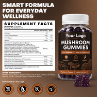 Gummies aux champignons multiples marque privée avec Cordyceps, 10 complexes, Crinière de lion, Ashwagandha, sans sucre, pour la concentration et l'immunité, 120 unités