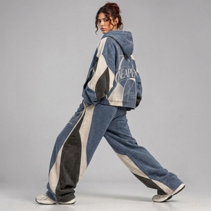 Ensemble de survêtement en polaire pour femmes, veste à capuche zippée, pantalon large, tenue décontractée streetwear, ensemble deux pièces, vêtements de sport ONEAPEX, style tendance - Product Image 2
