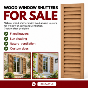 Volet de fenêtre en bois massif avec lamelles horizontales fixes, finition bois naturel, 12 x 36 pouces - Product Image 3