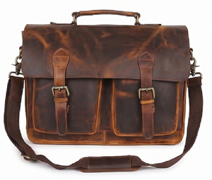 Gravs Vintage Genuine <b>Leather</b> Messenger <b>Bag</b> Large Capacity Portable Business Travel Laptop Satchel - Product Image 1