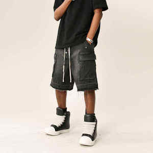 Shorts en jean délavé les plus populaires, style streetwear, multi-poches, coupe ample, respirants, pour l'été - Product Image 4