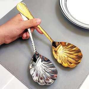 Handcrafted Shell Shape Serving Spoon <b>Set</b> in Hammered Stainless Steel with Premium Gold Silver Finish for Kitchen & Dining - Product Image 2