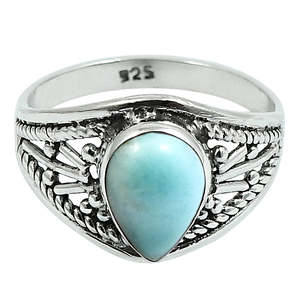 Bague vintage artisanale en argent sterling 925 pour homme et femme, pierre précieuse Larimar naturelle, style bohème, au prix le plus bas - Product Image 1
