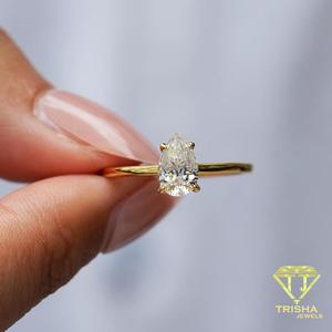 Elegant Moissanite Diamond Pear Cut Engagement Ring Gold Tone Solitaire Jewelry Minimalist Bridal Ring Luxury Gift For Women - Product Image 3