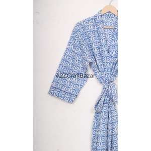 Kimono de Algodón Hecho a Mano con Estampado Floral, Ligero, para Verano, Spa, Baño, Estilo Casual, Largo hasta la Rodilla, para Dormir, Playa, Bikini - Product Image 5