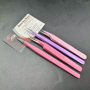 Pinces à cils de précision en acier inoxydable avec poignée diamantée rose et violette, pointes à 45 et 90 degrés pour extensions de cils - Product Image 4