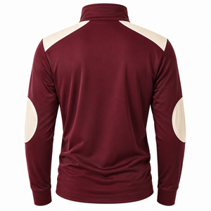 Blouson de sport pour homme en polyester tricoté respirant, couleur bordeaux, avec blocs de couleur, col montant et fermeture éclair, idéal pour l'automne - Product Image 5
