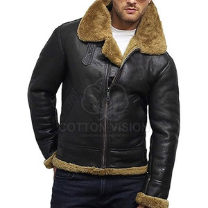 Veste en peau de mouton pour homme, en cuir véritable, doublée de fourrure, veste d'hiver surdimensionnée, veste en peau de mouton streetwear - Product Image 3