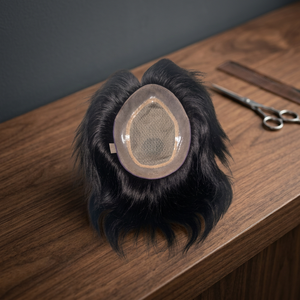 Toupet Taz Premium en Cheveux Indiens Remy, Base en Dentelle, Densité 100%, Mono Central, Nœuds Invisibles, Noir Naturel - Product Image 4