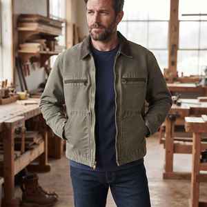 Veste de travail rétro Detroit en toile délavée style vintage américain, personnalisable, avec fermeture éclair et revers, vente en gros - Product Image 4