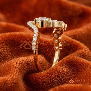 14K Gold Round Cut Diamond <b>Open</b> Twist Bridal <b>Ring</b> for Women 14K Gold Round Cut Diamond Curved Wrap Engagement <b>Ring</b> for Women - Product Image 3
