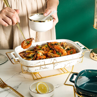 Plat de service isotherme en céramique doré marbré pour buffet, chauffe-plats arabe