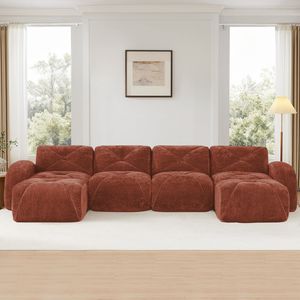 Divano Mova a U Senza Struttura con Schienale Trapuntato, Spugna ad Alta Densità 32D, Design Antiscivolo, Nessun Montaggio Richiesto, Ideale per Soggiorno - Product Image 2