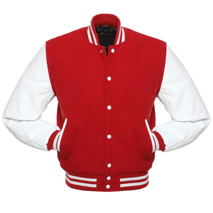 Veste universitaire rouge et blanche pour homme, style preppy, col rabattu, coupe classique, en polyester et coton, pour l'automne - Product Image 1