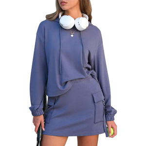 Conjunto de Sudadera con Capucha para Mujer, Diseño Asimétrico de Color Sólido con Bolsillos, Conjunto Casual de Dos Piezas para Primavera - Product Image 1