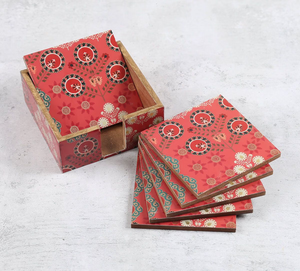 Lot de sous-verres carrés en bois de style classique avec motif floral, design oriental, pour la table – Fournisseur d'usine - Product Image 5