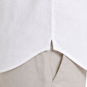 Chemise Henley pour homme en lin mélangé, col mandarin blanc, manches courtes, décontractée, respirante, minimaliste, pull-over, personnalisable OEM - Product Image 5