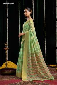 ผ้าส่าหรีงานเทศกาลสวยงาม คุณภาพเยี่ยม ผลิตจากผ้าฝ้ายเนื้อนุ่ม ทอแบบแจ็คการ์ด จากซัพพลายเออร์ในอินเดีย แฟชั่นสำหรับผู้หญิง - Product Image 3