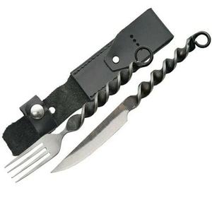 ชุดมีดและส้อมเชฟเหล็กกล้าคาร์บอนทำมือแบบโบราณยุคกลาง Jexmoo พร้อมซองหนังอเนกประสงค์ - Product Image 4