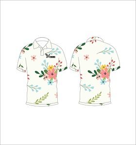 เสื้อโปโลลายดอกไม้สีพาสเทล ลายดอกไม้เล็กๆ หลากสี แขนสั้น ลำลองสำหรับฤดูร้อน มุมมองด้านหน้าและด้านหลัง - Product Image 1