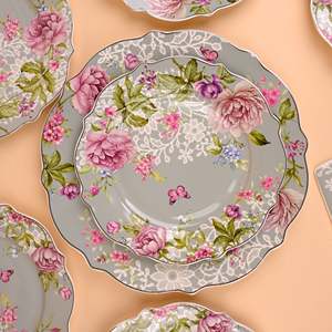 Juego de Vajilla de Porcelana China Azure Blossom de 8 Piezas con Acabado Espejo, Apto para Lavavajillas - Product Image 1