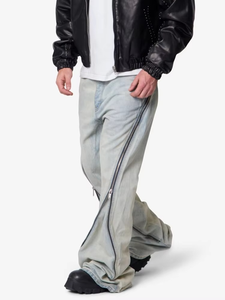 Jeans de Mezclilla para Hombre de Alta Calidad, Personalizados, de Algodón, Marca Americana de Estilo Urbano, Cómodos, Corte Ajustado, Estilo Y2K, con Cierres, Lavado Azul - Product Image 2
