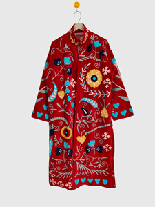 Veste en velours pour femmes grande taille brodée à la main, col mandarin, manches longues, motif floral, manteau long, vêtements d'hiver - Product Image 1