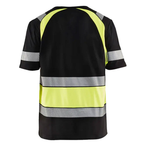 Men's Black and Yellow Reflective Safety Knitted <b>Half</b> <b>Sleeve</b> Stand Collar Quick Dry Breathable Summer Casual <b>Shirt</b> - Product Image 2