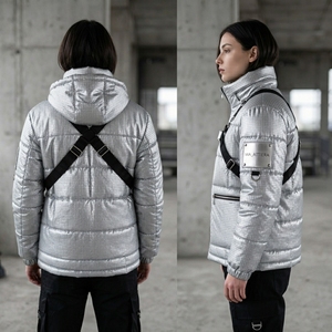 Chaqueta acolchada metálica para hombre, cuello alto, diseño de arnés acolchado, con cremallera, chaqueta de invierno, OEM, ODM, venta al por mayor - Product Image 3
