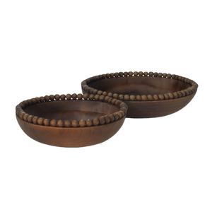 Cuencos de madera hechos a mano con borde de cuentas, juego de dos cuencos de madera elegantes para comedor y decoración del hogar - Product Image 1