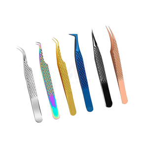 Ensemble de 5 pinces à cils, pinces à cils droites et courbées, pinces à cils pour extensions de cils, pinces à cils en titane arc-en-ciel - Product Image 2