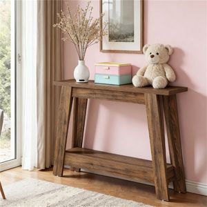 Consolle a doppio strato in stile rustico con ripiani aperti e spazio contenitore per ingresso, foyer o divano - Product Image 1