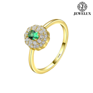 Jewelux Women's Yellow Gold Plated Gemstone <b>Ring</b> Round Brilliant Cut <b>Crystal</b> Flower Classic Style Engagement <b>Ring</b> From India - Product Image 3