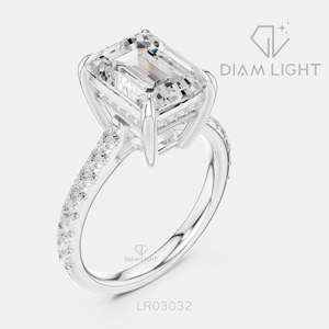 Bague de fiançailles et de mariage en or blanc 14 carats avec diamant de laboratoire taille émeraude 4,16 carats, certifié IGI, couleur F+, clarté VS+, et pavé de diamants - Product Image 2