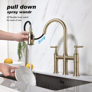 Rubinetto da Cucina a 3 Fori in Ottone Lucidato con Finitura in Acciaio Inossidabile per Uso Domestico - Product Image 4