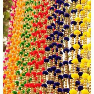 Fleur artificielle multicolore traditionnelle en pompon avec cordes à clochettes pour toiles de fond de mariage, couronnes suspendues pour la décoration de Diwali - Product Image 5