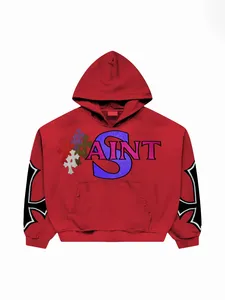 Sweat à capuche pour homme Raspberry, style streetwear oversize, fermeture éclair unie, poche imprimée, design hiver, en coton tricoté - Product Image 4