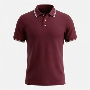 <b>Men's</b> <b>Burgundy</b> Short Sleeve Polo <b>Shirt</b> Cotton Oxford Solid Color Casual Anti-Wrinkle Regular Fit Button Design Woven Fabric - Product Image 4
