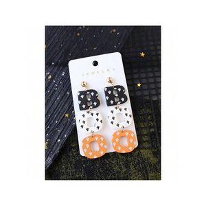 Divertenti e Carini Orecchini BOO con Stampa Fantasma di Halloween, in Acrilico e Argilla Polimerica, per Feste e Regali Festivi, Accessorio Divertente - Product Image 1