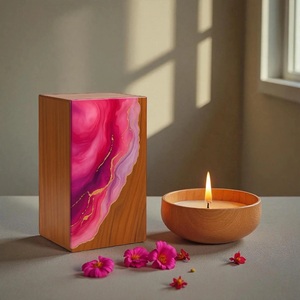 Urna funeraria artesanal de palisandro con resina rosa, caja de recuerdo para cenizas humanas, tamaño mediano 9x5.5 pulgadas. - Product Image 3