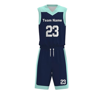 Conjunto de Uniforme de Baloncesto Sublimado Personalizado, Unisex, Cuello en V, Sin Mangas, Color Azul Marino y Verde Menta, Nombre del Equipo 23, Uniforme Deportivo Transpirable - Product Image 1