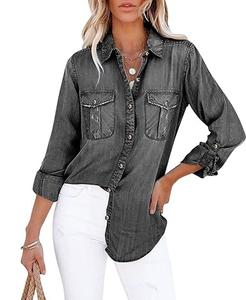 เสื้อเชิ้ตเดนิมผู้หญิง สไตล์ซันเฟด แอซิดวอช ปกคอพับ ทรงหลวม ระบายอากาศได้ดี แขนยาว สำหรับผู้หญิง - Product Image 3