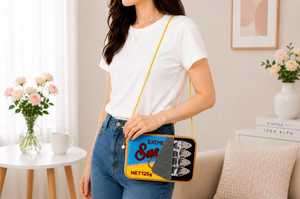Handmade Embroidered Fish Pattern Canvas <b>Handbag</b> Rectangular Shape Textile Purse - Product Image 6