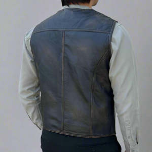 Gilet en cuir élégant pour homme, style motard, avec fermeture boutonnée, sans manches, style classique, vente en gros, commande en gros - Product Image 2